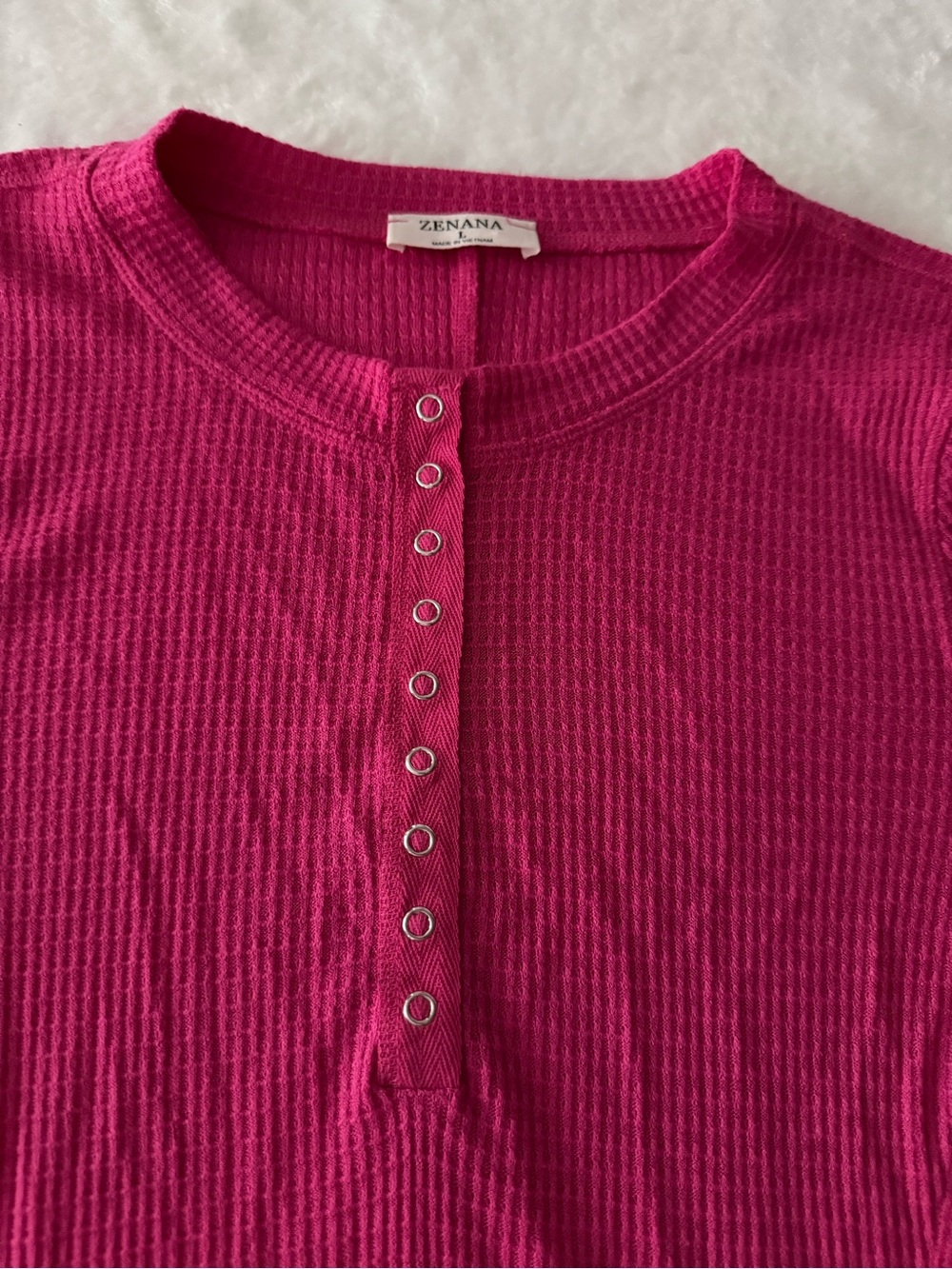 Zenana Pink Waffle Knit Henley Long Sleeved Top L - Picture 4 of 6